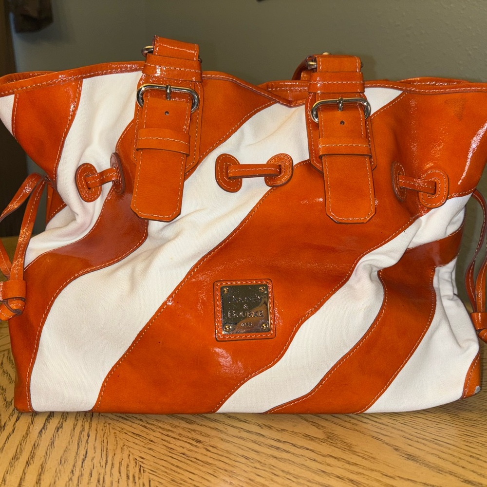 Dooney & Bourke Orange and White Striped Tote